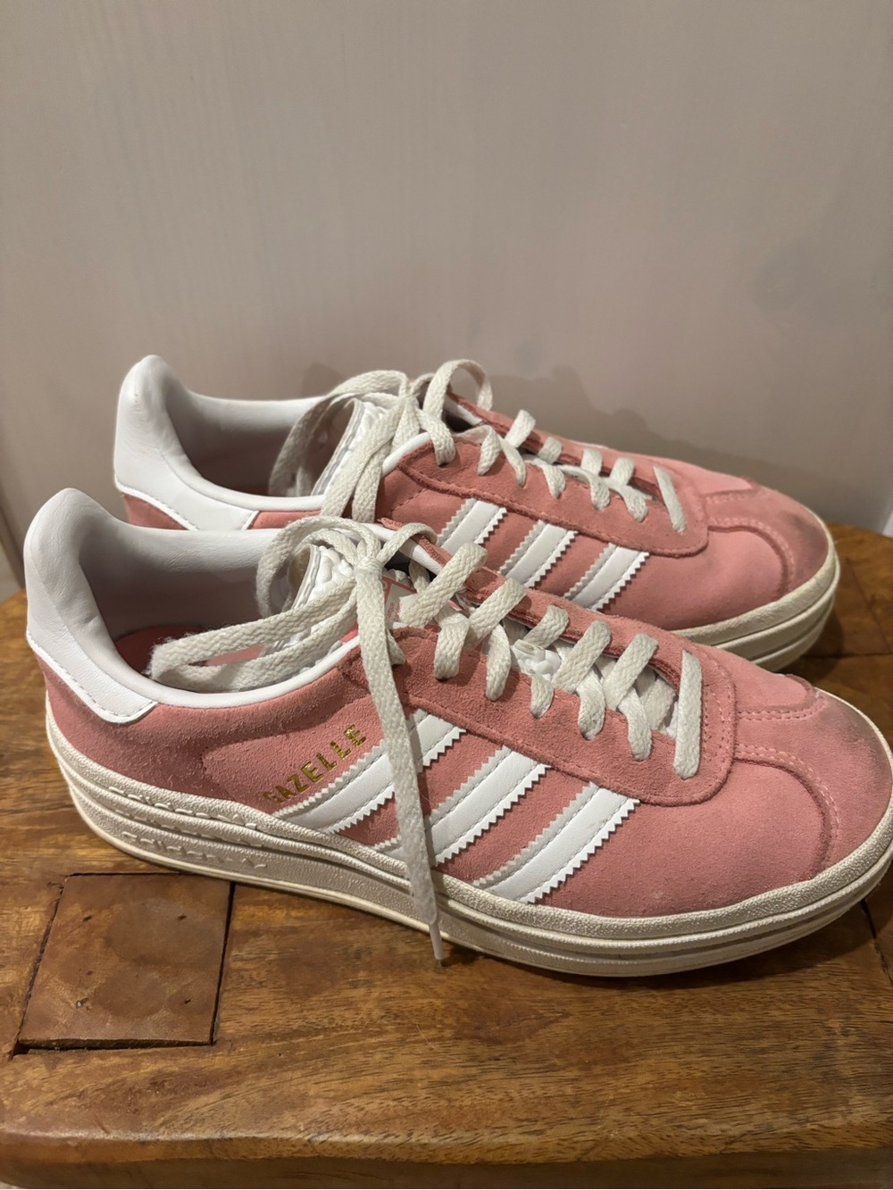 adidas Originals Gazelle Pink Suede Sneakers with White Stripes